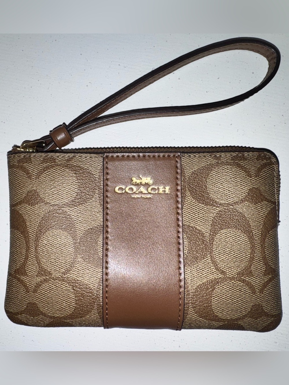 Coach Tan & Brown Signature Canvas Wristlet